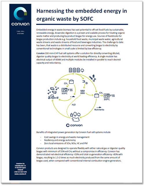 Harnessing embedded energy in waste by biogas fuelled SOFC systems